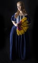 Renaissance century woman in a blue silk gown
