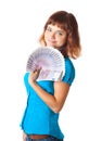Red-haired teen-girl with money in hand