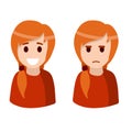 Red-haired woman. Set of girl emotions. Pigtail on head. Royalty Free Stock Photo