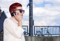 Red-haired woman talking on the phone Royalty Free Stock Photo