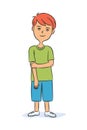 Red haired young schoolboy flat portrait on white