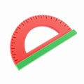 Red Half Circle Plastic Protractor with Green Measuring Edge for Geometry and School Supplies Royalty Free Stock Photo