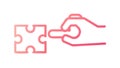 Red Hand Connecting Puzzle Icon for Teamwork, vector design Generative AI Royalty Free Stock Photo