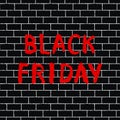 Red hand drawn graffiti sign Black Friday on a dark brick wall. Handwriting text.  Offer banner on grunge background. Vector Royalty Free Stock Photo