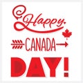 Red hand drawn Happy Canada Day cute emblem icons with shadow on white