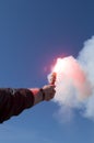 Red hand flare, distress signal Royalty Free Stock Photo