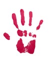 Red hand imprint with nail polish