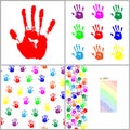 Red hand print on white background vector Seamless pattern set Royalty Free Stock Photo