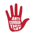 Red hand with typography of anti corruption day for anti corruption campaign template Royalty Free Stock Photo