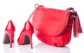 Red handbag and high heel shoes Royalty Free Stock Photo