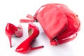 Red handbag and high heel shoes Royalty Free Stock Photo