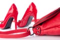 Red handbag and high heel shoes Royalty Free Stock Photo