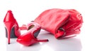 Red handbag and high heel shoes Royalty Free Stock Photo