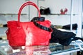 Red handbag in the shop