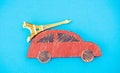 Red handmade car delivery with Eiffel tower souvenir Royalty Free Stock Photo