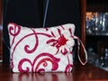 Red handmade cosmetic bag. .. Royalty Free Stock Photo