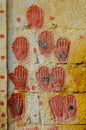 Red hands of the women who committed Sati, Rajasthan, India