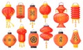 Red hanging lanterns. Cartoon chinese lantern, street paper light lamp chinatown culture, traditional oriental festival Royalty Free Stock Photo