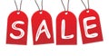 Red hanging sales tags. Promotion or discount concept Royalty Free Stock Photo