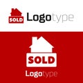 Red Hanging sign with text Sold icon isolated on white background. Sold sticker. Sold signboard. Logo design template