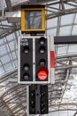 Red train signal light inside train station Royalty Free Stock Photo