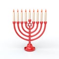 Red Hanukkah Menorah with candles 3d illustration