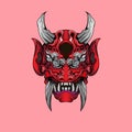 Red Hanya Mask illustration scary japanese demon mask isolated background