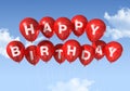 Red Happy Birthday balloons in the sky Royalty Free Stock Photo