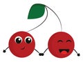 A red cherries holding hands, vector or color illustration