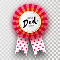 Red Happy Fathers day greetings card. Best Dad Ever Badge award in paper cut style. Origami Layered medal. Polka dot