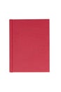 Red hardback book on white background from above