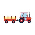 Red harvesting tractor with semi-trailer icon sign isolated on white background Royalty Free Stock Photo