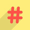 Red hashtag icon with long shadow