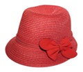 Red hat with bow for ladies on a white background Royalty Free Stock Photo