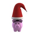 Red hat on pink piggy bank isolated on white background Royalty Free Stock Photo