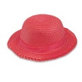 Red hat on a white background. Pretty straw hat. Royalty Free Stock Photo