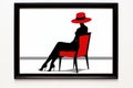 a red hat woman sitting on a chair in a black frame Royalty Free Stock Photo