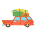 Red hatchback car with cargo luggage icon Royalty Free Stock Photo