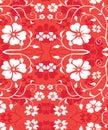 Red Hawiian Floral Seamless Pattern - Vines