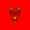 Red Head Devil Illustration, Devil Head with Red Background, Devil with Horn