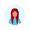 Red head woman avatar isolated round frame female cartoon character portrait flat Royalty Free Stock Photo