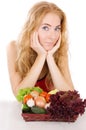 Red-headed woman with vegetables Royalty Free Stock Photo