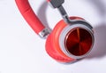 Red headphone and cable isolated on background..Headphones.Red headphone.Technology Royalty Free Stock Photo