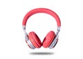 Red headphone and cable isolated on background..Headphones.Red headphone.Technology Royalty Free Stock Photo