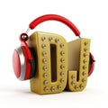 Red headphones on gold DJ word Royalty Free Stock Photo