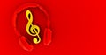 Red Headphones and golden notes on red background - concept of a music . Royalty Free Stock Photo