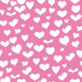 Seamless Pink Background Pattern with White Hand-Drawn Hearts Royalty Free Stock Photo