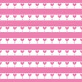 Seamless White and Pink Striped Pattern with Heart Borders Royalty Free Stock Photo