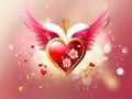 Heart\'s Soiree: Wings of Love in Pink and Gold Symphony. Generative AI