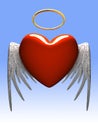 Red heart-angel with wings isolated on gradient